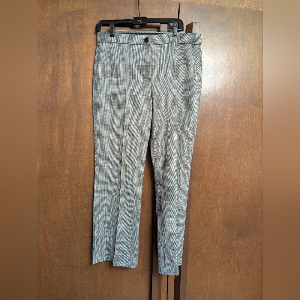 Theory Black White Windowpane Wool Plaid Cropped Pants